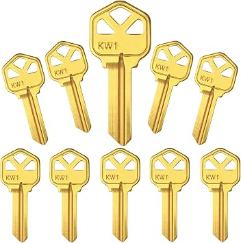 10pcs Brass Finish Key Blanks, KW1 Uncut Blank Keys
