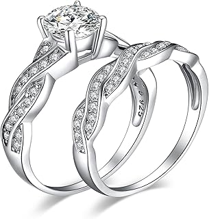 JewelryPalace Wedding Bands Engagement Rings for Women, 14K Gold Plated 925 Sterling Silver Cubic Zirconia Promise Rings f...