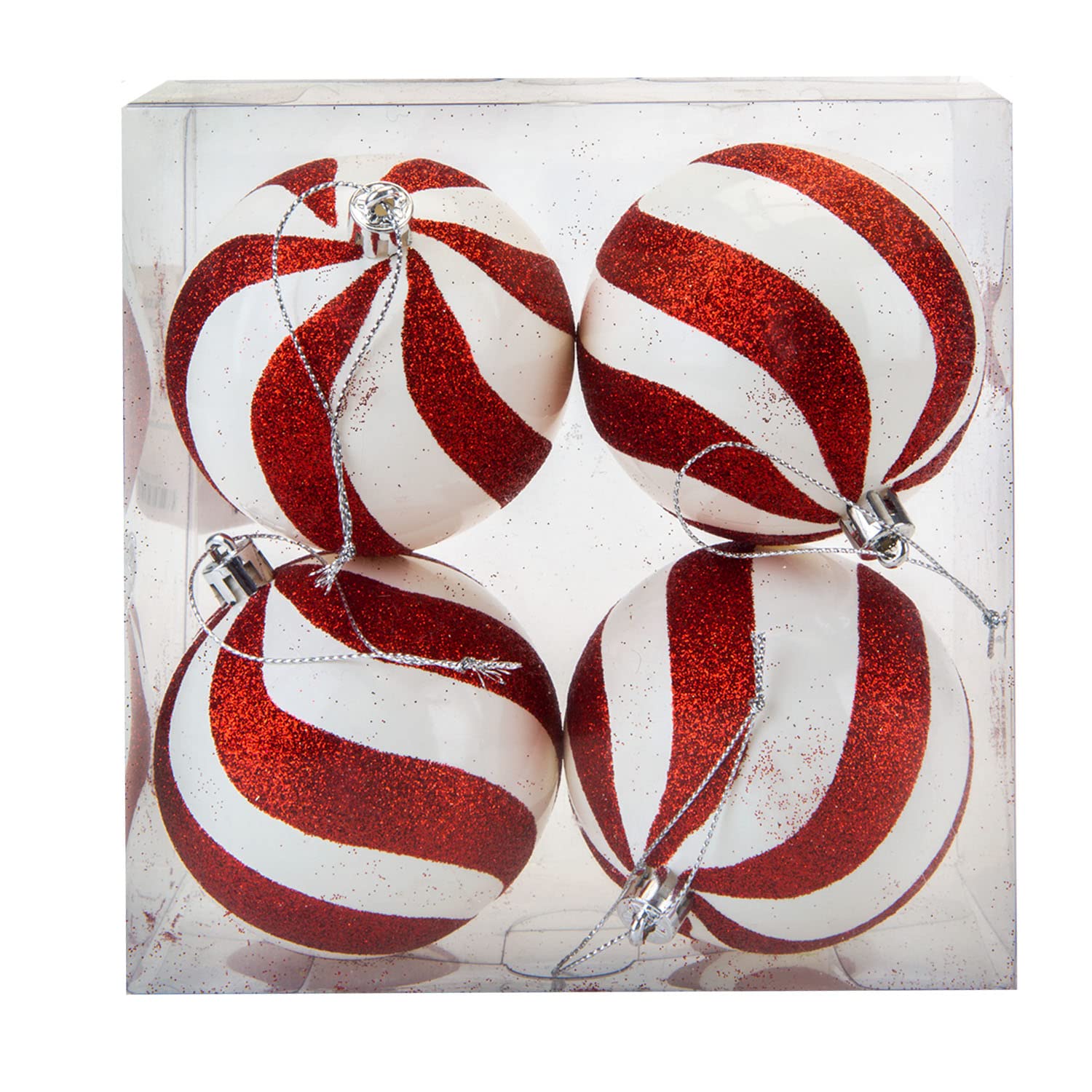 Vfm E-Store White,Gold,Red,Silver Vfm - Red & White Stripe 8Cm Baubles Candy Cane (4 Pack) - Christmas Tree Decorations