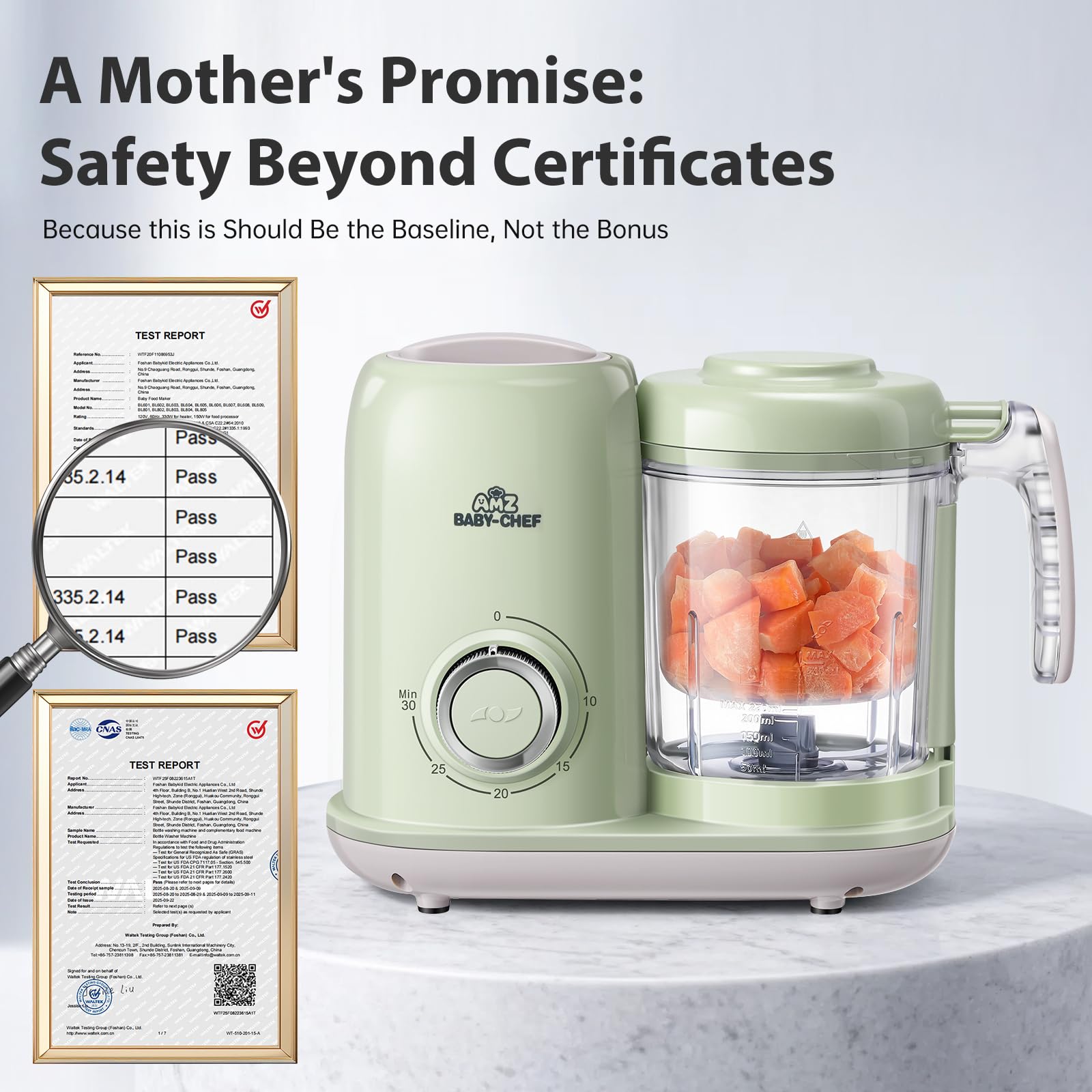 AMZBABYCHEF Máquina de alimentos para bebés, procesador de alimentos para bebés 4 en 1 y vaporizador, licuadora de puré, máquina multifuncional para puré de bebé, apta para lavavajillas (verde)