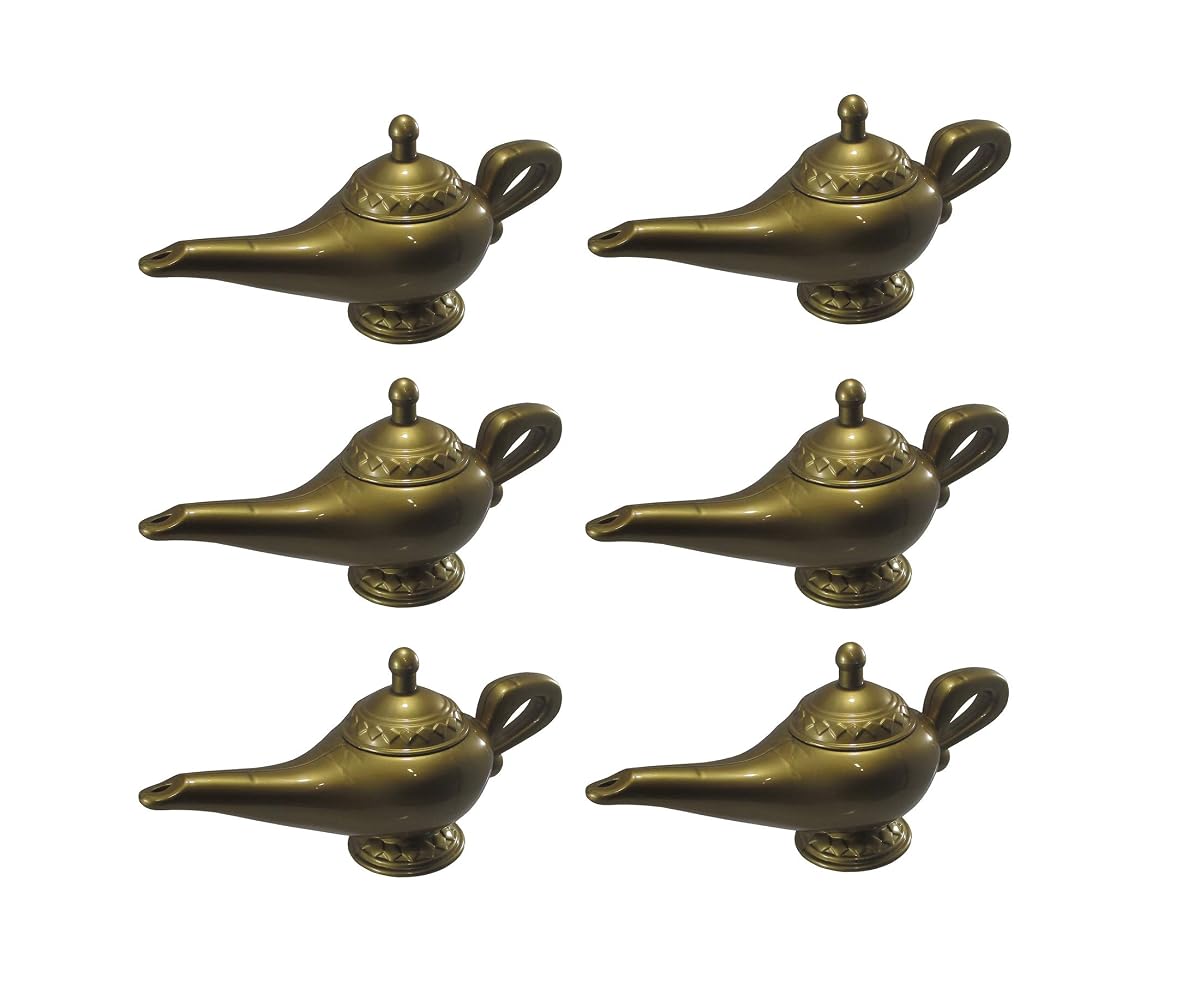 Nicky Bigs Novelties Plastic Magical Wish Lamp Prop 6 Pack, Gold, One Size