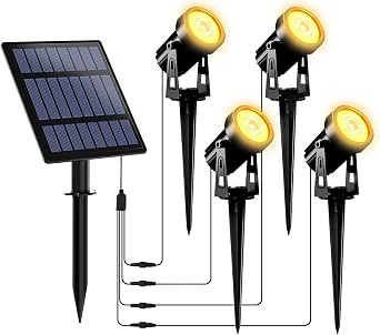 T-SUNUS Solar Spot Lights Outdoor Warm White, Solar Powered Landscape Spotlights Low Voltage IP65 Waterproof 9.8ft Cable Auto On/Off for Outdoor Garden Yard Driveway Porch Walkway 3000K