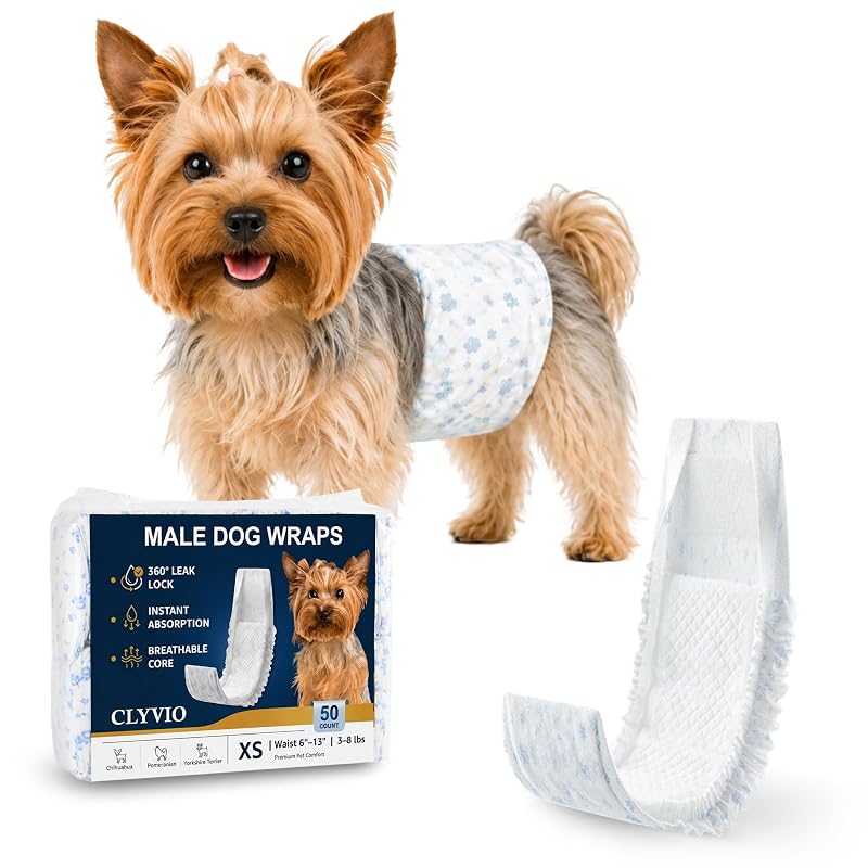 Fralda descartável para cães machos CLYVIO, faixa abdominal absorvente XS, pacote com 50
