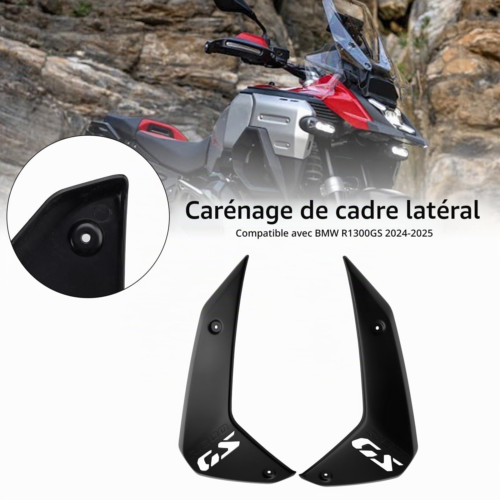 Topteng Revêtement du Cadre latéral Dispositifs de Protection Cache-radiateur adapté pour BMW R1300GS 2024-2025 Noir