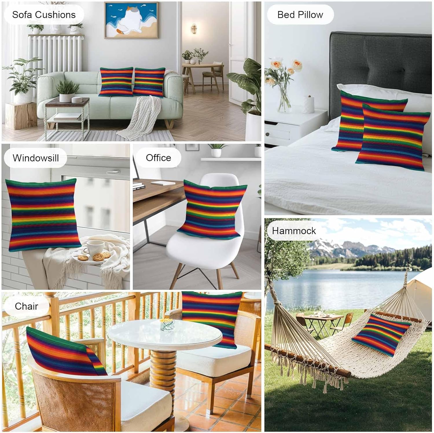 Outdoor Throw Pillow Covers Waterproof Pillow Cases 26x26 Colorful Mexican Stripes Ethnic Style Decorative Pillow Covers Cushion Cases for Couch Sofa Patio Garden 2 Pack Orange Gradient Geometric