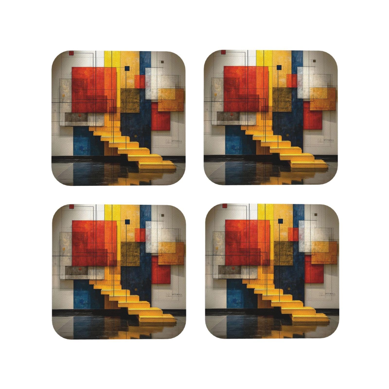 Coasters Set of 4 Round Leather Coaster Quick-Dry Drink Geometry Coasters for Desk Absorbent Mugs Pads Tabletop Protection Pad Heat Resistant Coffee Cup Mat for Kitchen Bar
