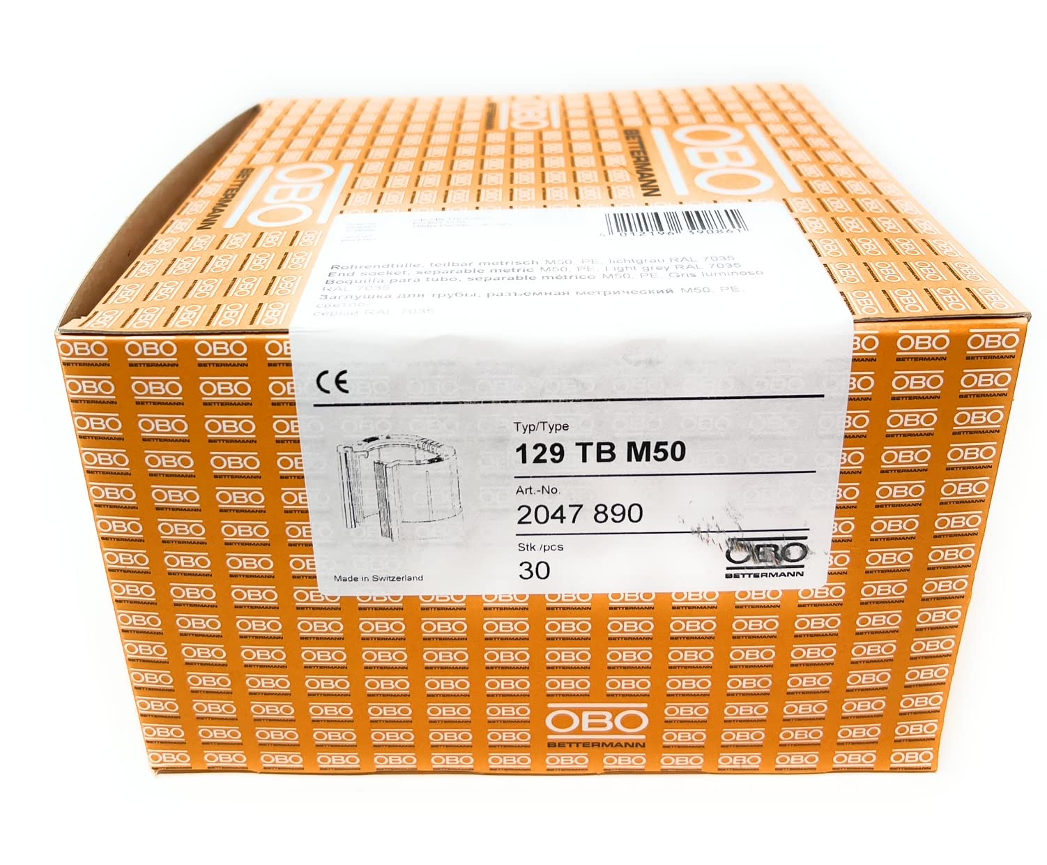 OBO Rohrendtülle, teilbar, M50, lichtgrau, 30 Stück