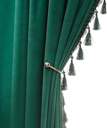 HLISFHIE Cortinas opacas de terciopelo verde de 96 pulgadas de largo, cortinas para ventana con borlas y bloqueo de luz, cortinas de aislamiento