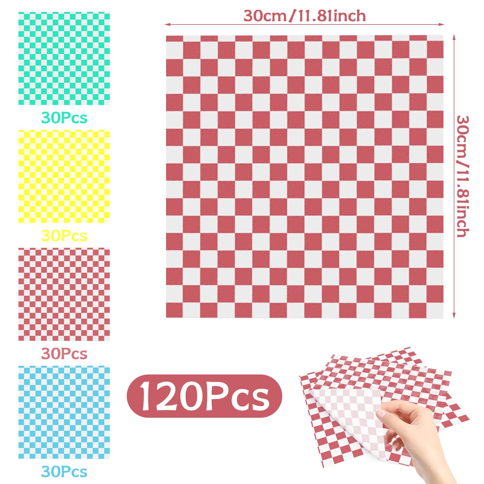 120 arkuszy tłustego papieru do pakowania żywności, 30 x 30 cm, jednorazowy papier odporny na tłuszcz, nieprzywierający, woskowany, do ciast, kanapek, burgerów