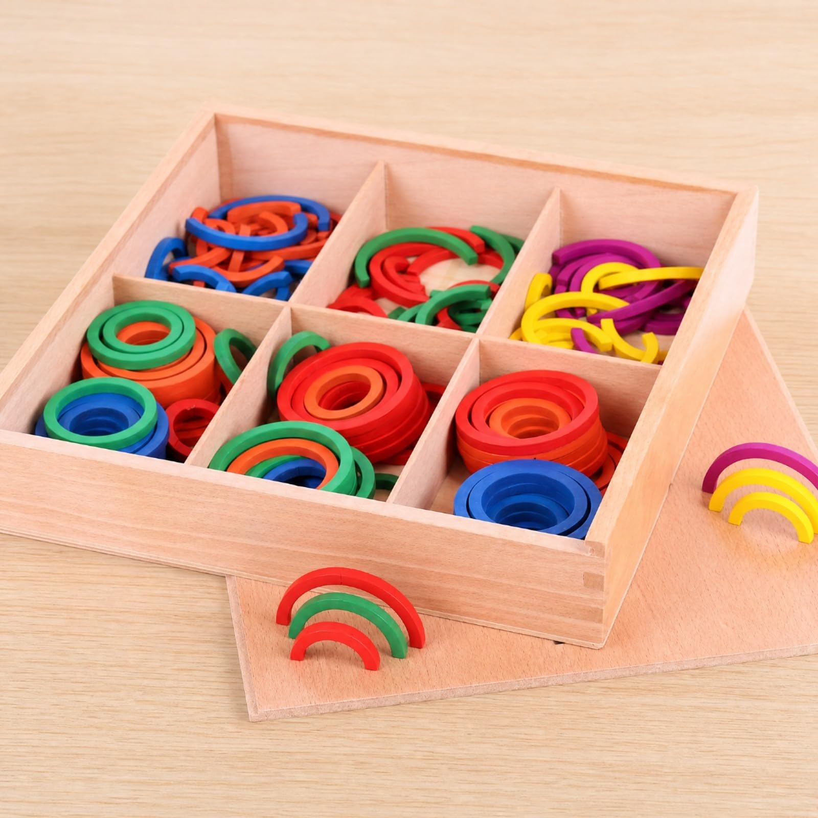 Juguete GABE9 Madera con Caja Compartimentada Educativo Juego Clasificación Figuras y Tonalidades Seguro Rompecabezas Formas Geométricas