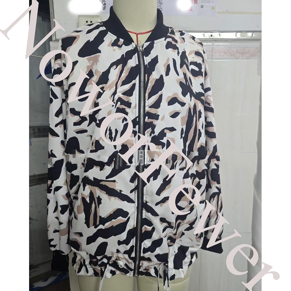 NoworFewer Women's Fall Zebra Print Zipper Bomber Jacket