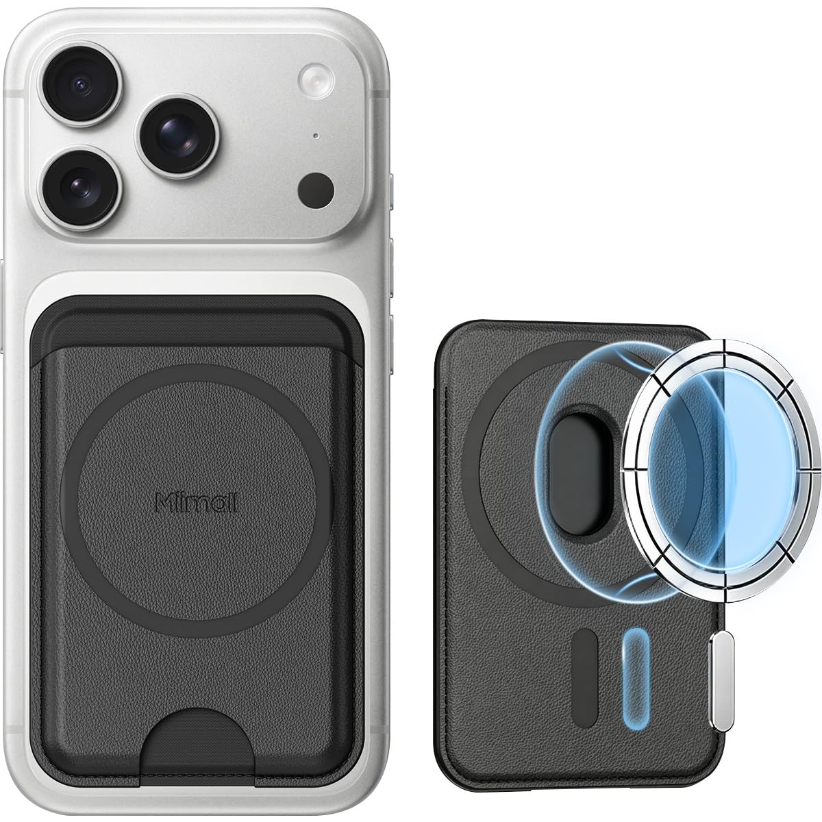 Miimall Mag-Safe Wallet für iPhone 17 16 15 Air Pro Max/Google Pixel 10 9 Serie, [RFID Schutz] Slim Leder Beidseitig Mag Safe Wallet 2-3 Kartenhalter Handy Magnetisch Card Holder für Handy-Schwarz