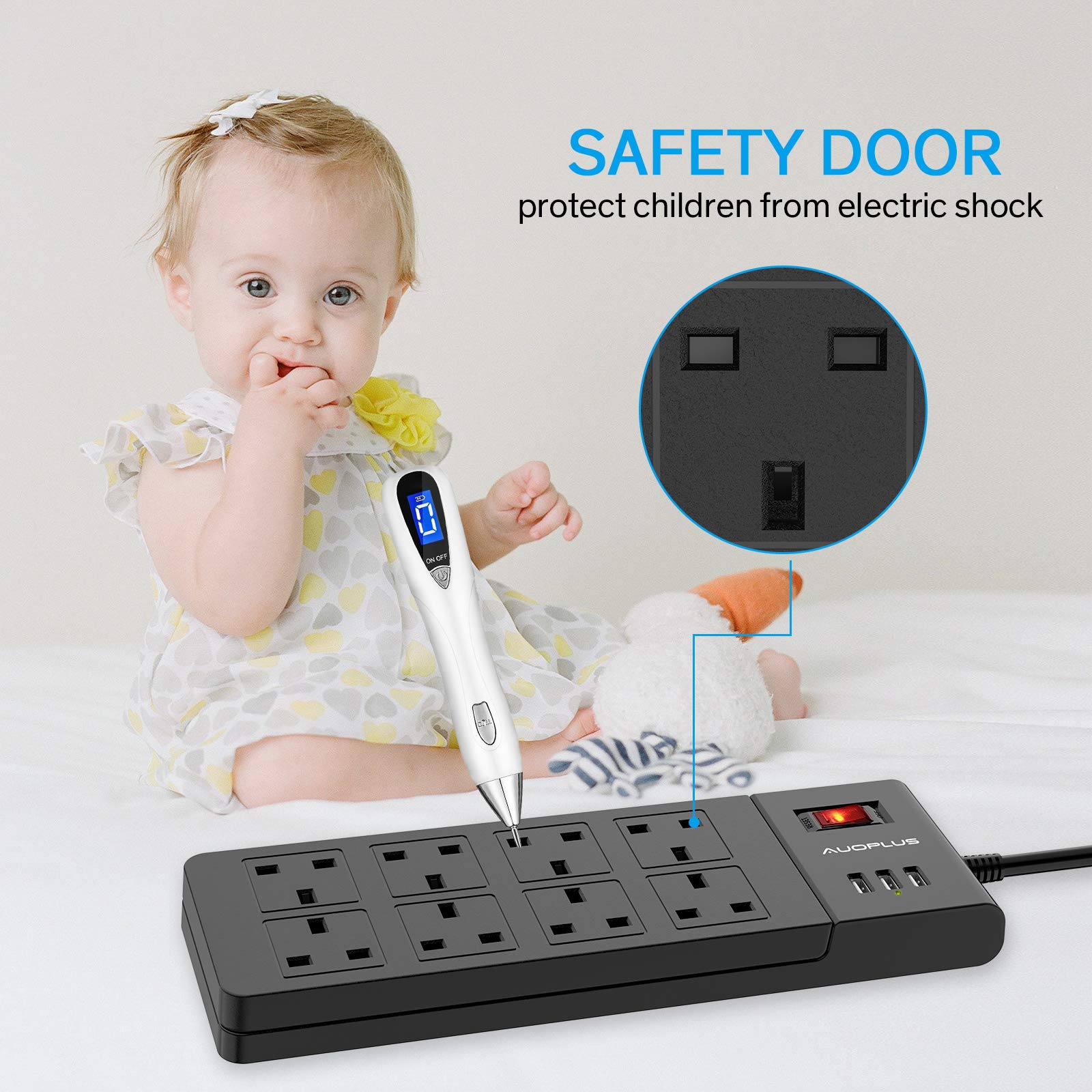 Buy 8 Way Extension Lead 2M, AUOPLUS Multi Plug Extension Lead with USB