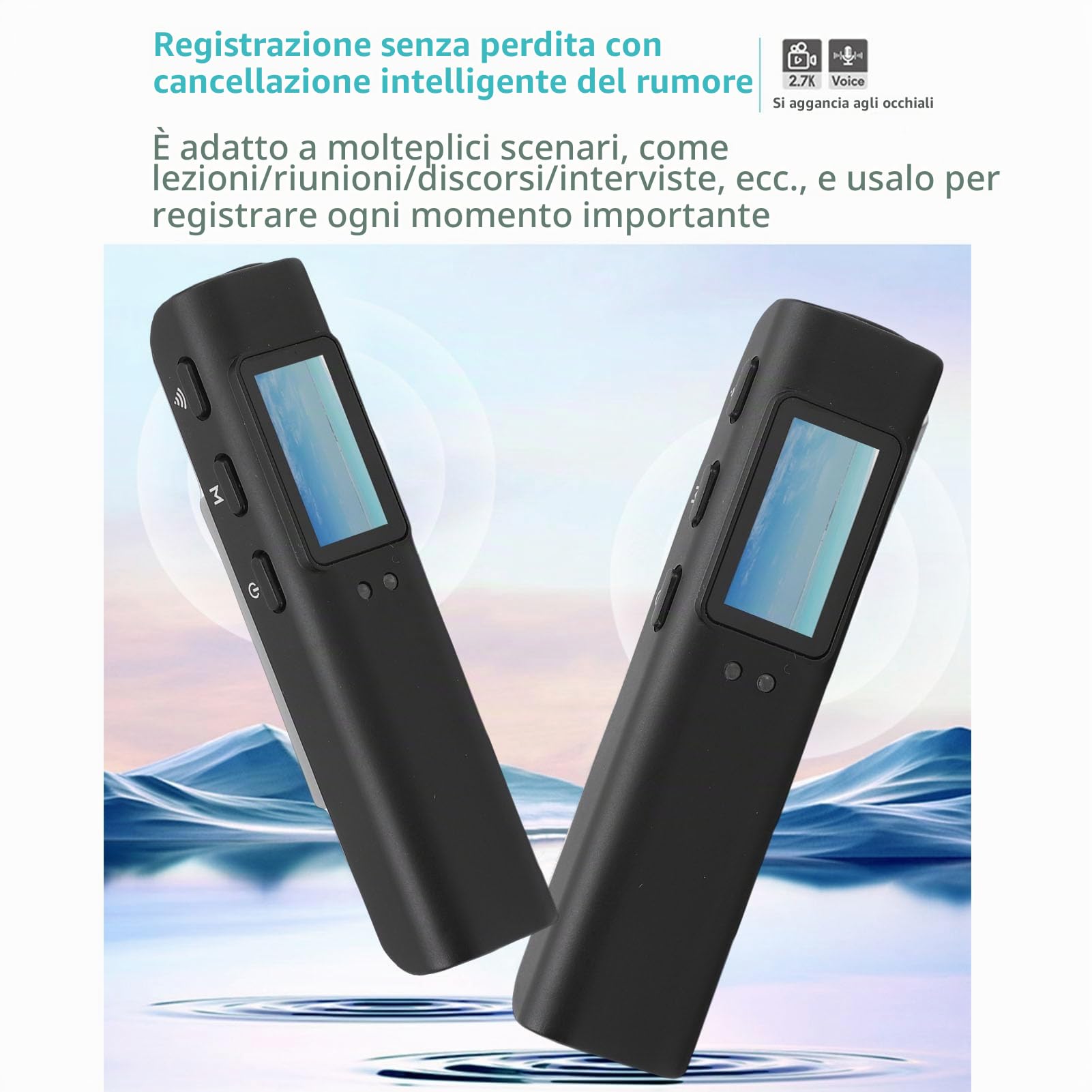 Tosuny Fotocamera Sportiva per Occhiali, Fotocamera FPV Grandangolare 2.7K HD 110° con Stabilizzazione a 2 Assi, Display da 0,96 Pollici, APP WiFi per Ciclismo, Escursionismo, (BLACK)
