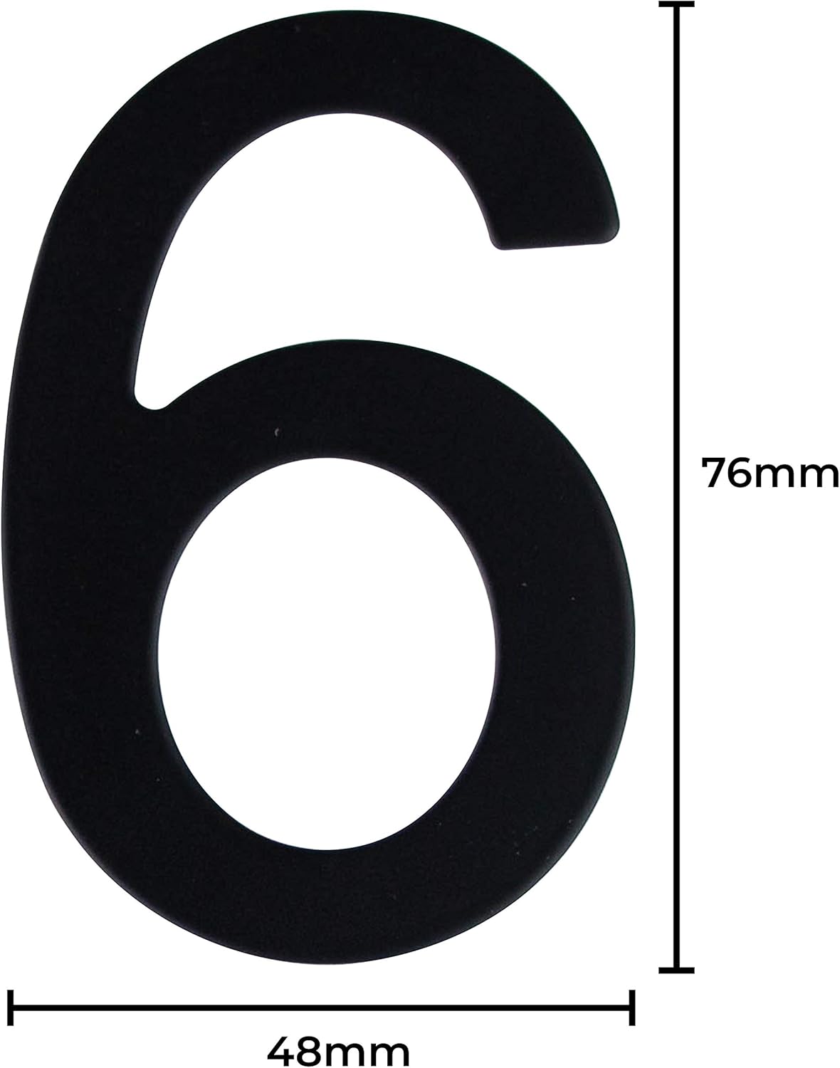 House Number - Stainless Steel Matt Black - Self Adhesive - Design - 76mm - No.6