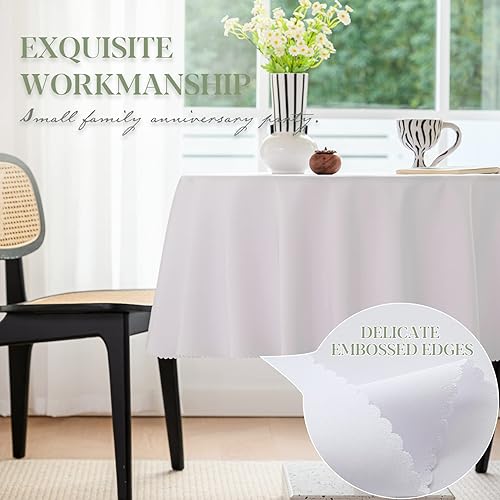 Miniatura 2 de BYDOLL Mantel redondo de 60 pulgadas, color blanco, lavable, para exteriores, resistente a las manchas y a las manchas, mantel de poliéster a prueba