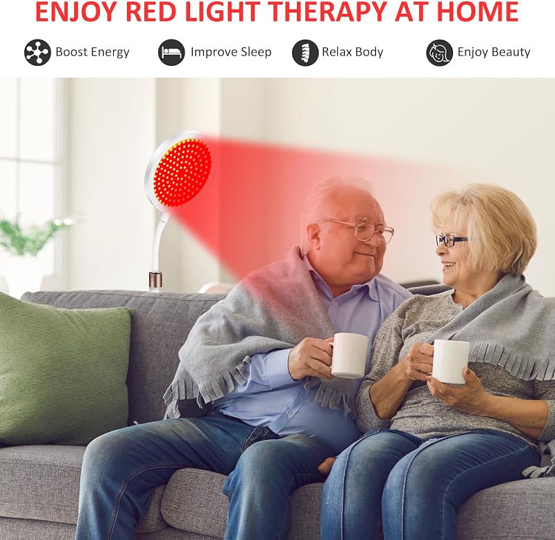 Relhafethy Vörös Fényterápiás Lámpa Talppal - 660nm & 850nm Infravörös, 3-az-1-ben Chip, Állítható Nyak, 100 LED, Időzítő Funkcióval Otthoni