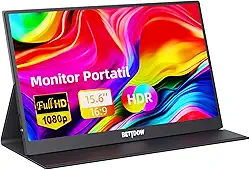 Bettdow Monitor Portatil 15,6'', FHD 1080P Monitor Portátil Conectado Com USB C Dupla/HDMI, IPS Extensor De Tela para Notebook com VESA e Funda Inteligente magnético, Plug and Play