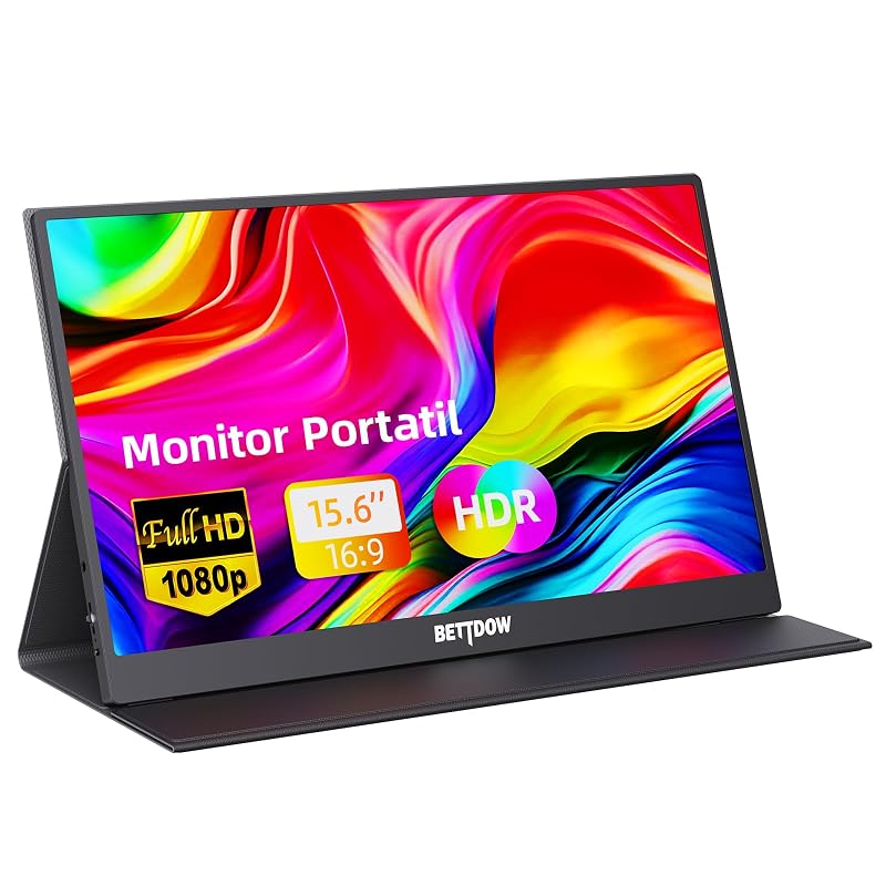 Bettdow Monitor Portatil 15,6'', FHD 1080P Monitor Portátil Conectado Com USB C Dupla/HDMI, IPS Extensor De Tela para Notebook com VESA e Funda Inteligente magnético, Plug and Play
