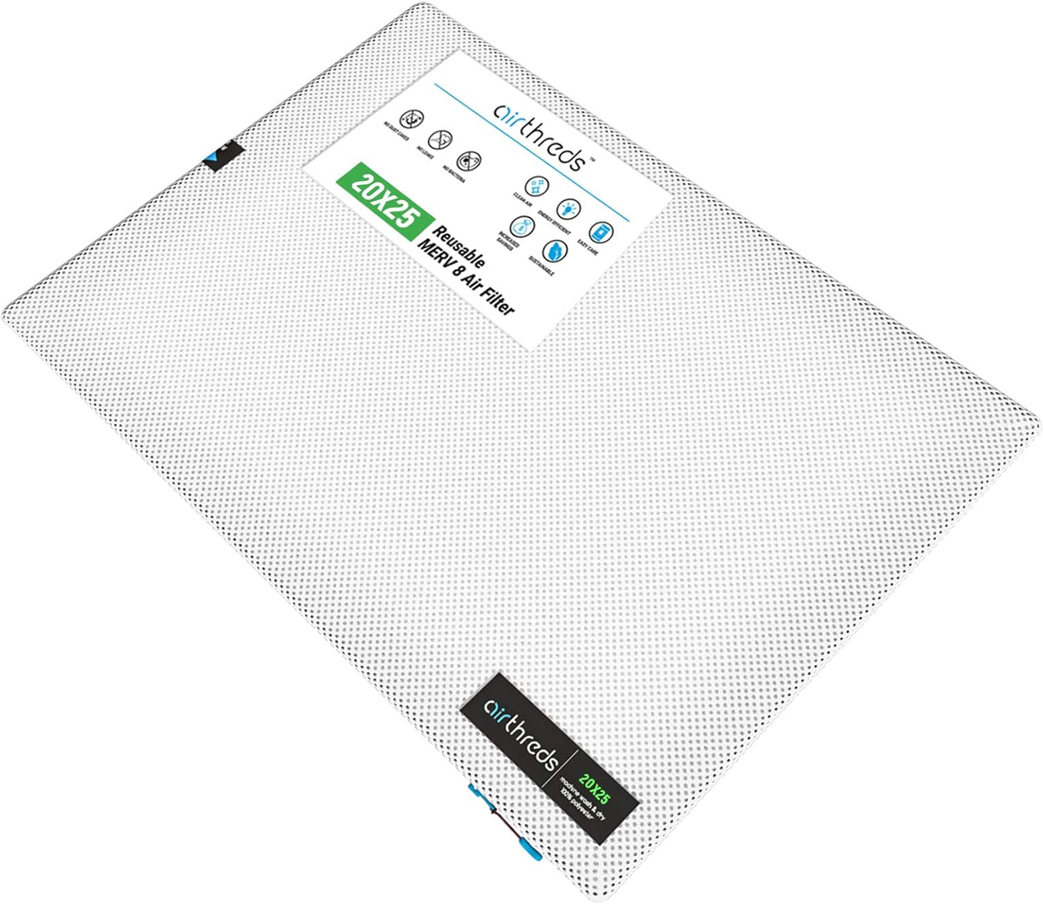 AirThreds 20x25x1 Air Filter for AC HVAC Furnace, Machine Washable & Dryer Friendly MREV 8 Plus