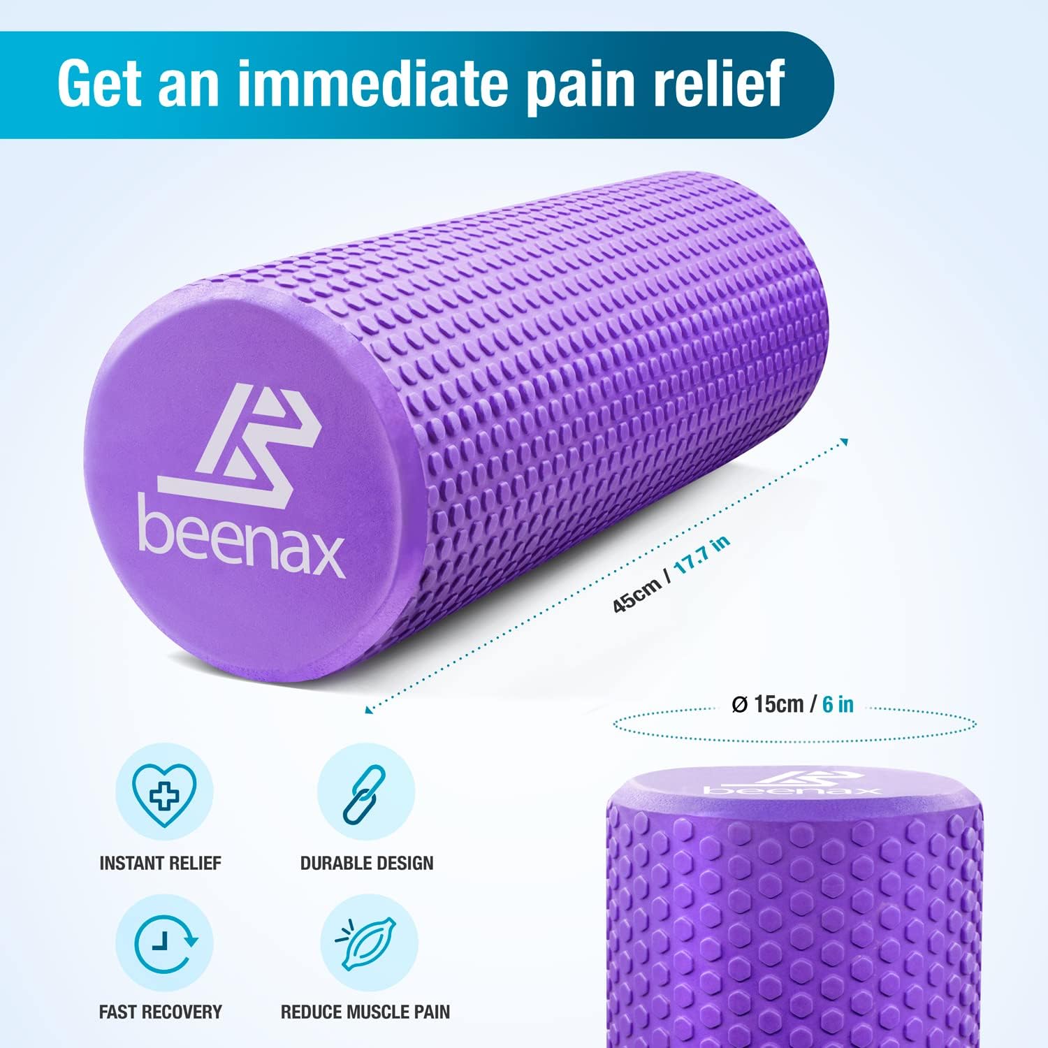Beenax Foam Roller 44cm, Lightweight Muscle Roller for Fitness Pilates, Yoga, Physio, Trigger Point, Deep Tissue - Image 5