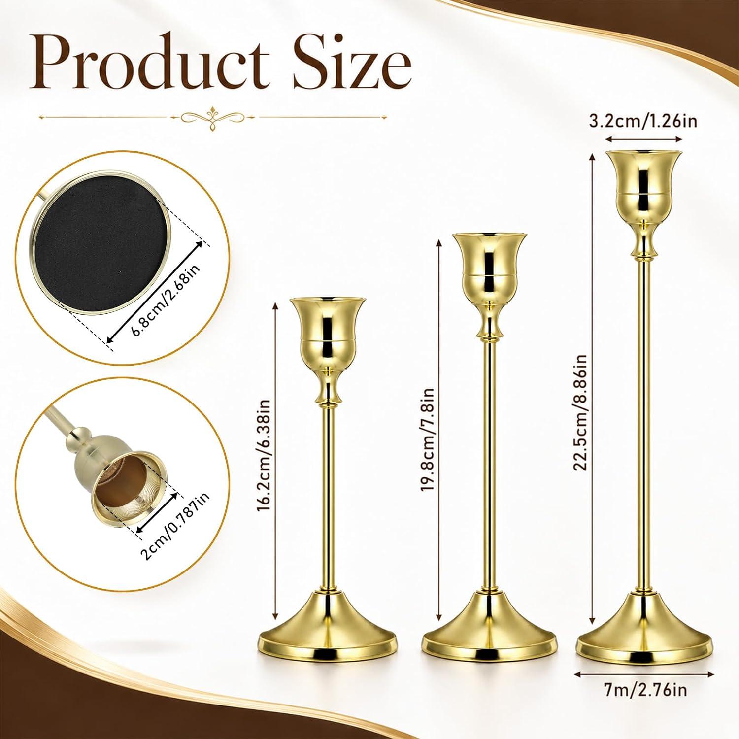 3Pcs Candle Holders for Candlestick, Vintage Gold Candlestick Holder