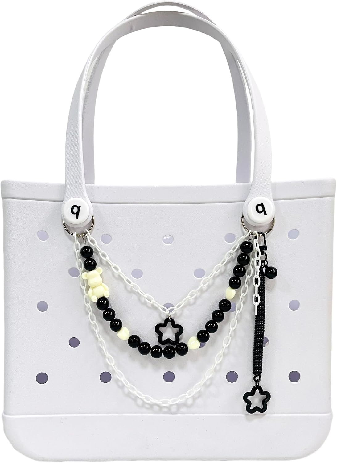 Charm For Bogg Bag Accessories, Stars and Chains, Purse Strap Extender, Purse Chains For Women Rubber Beach Bag Tote Handbag Crossbody Shoulder Decoration, With Metal Buckle（Black and White）