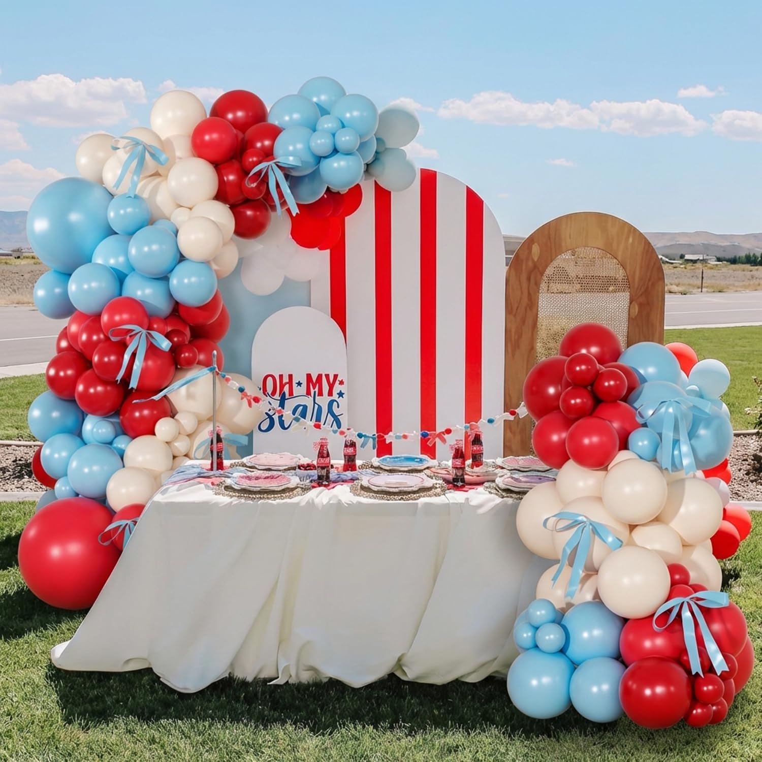 Rotes und blaues Ballonbogen-Set, doppelt gefüllte rot-weiße und blaue Luftballons mit Schleifen für Kirsch-Geburtstag, Babyparty, Brautparty, Valentinstag, Party-Dekorationen