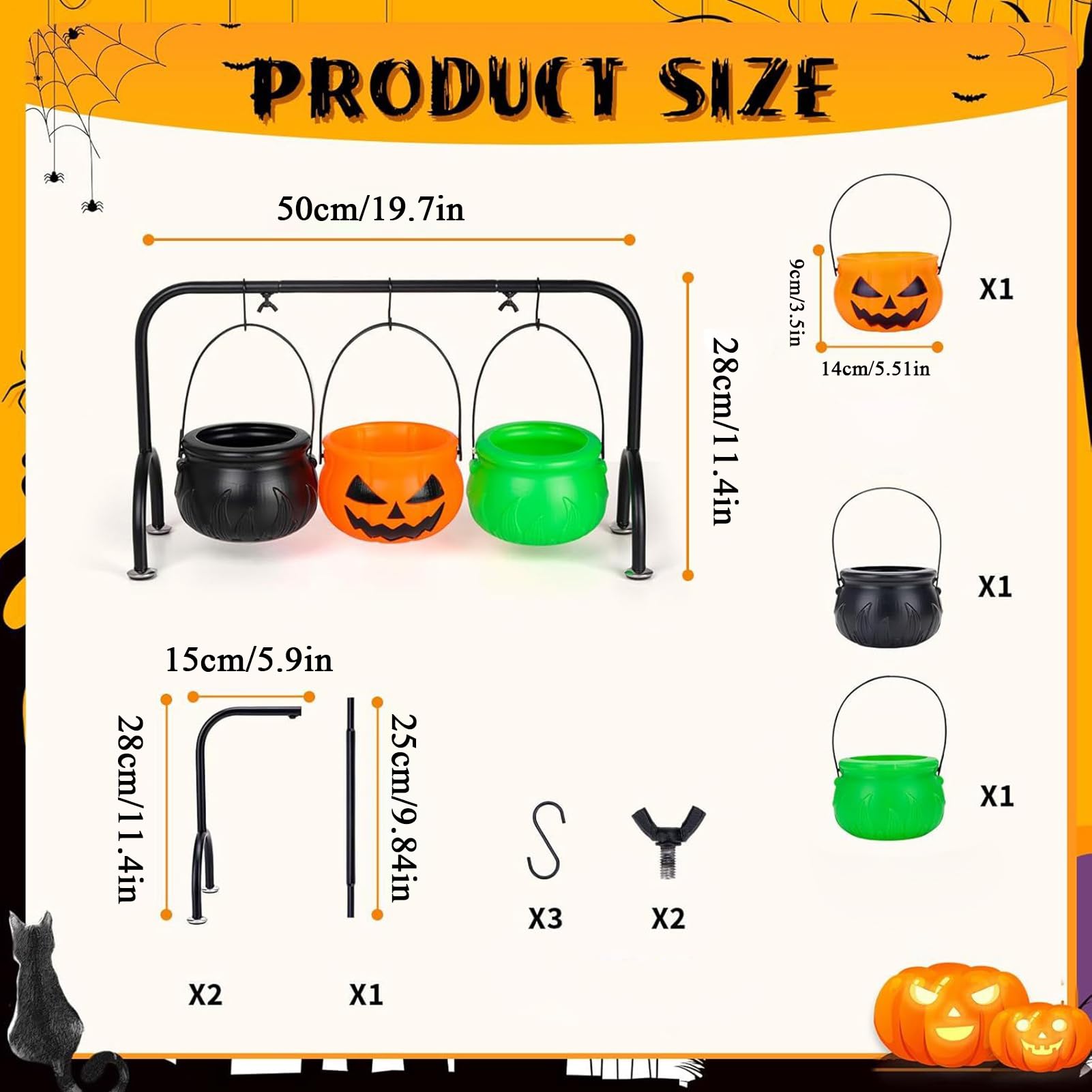 Calderone Di Servizio Decorativo Halloween 3 Secchielli Decorativi Feste