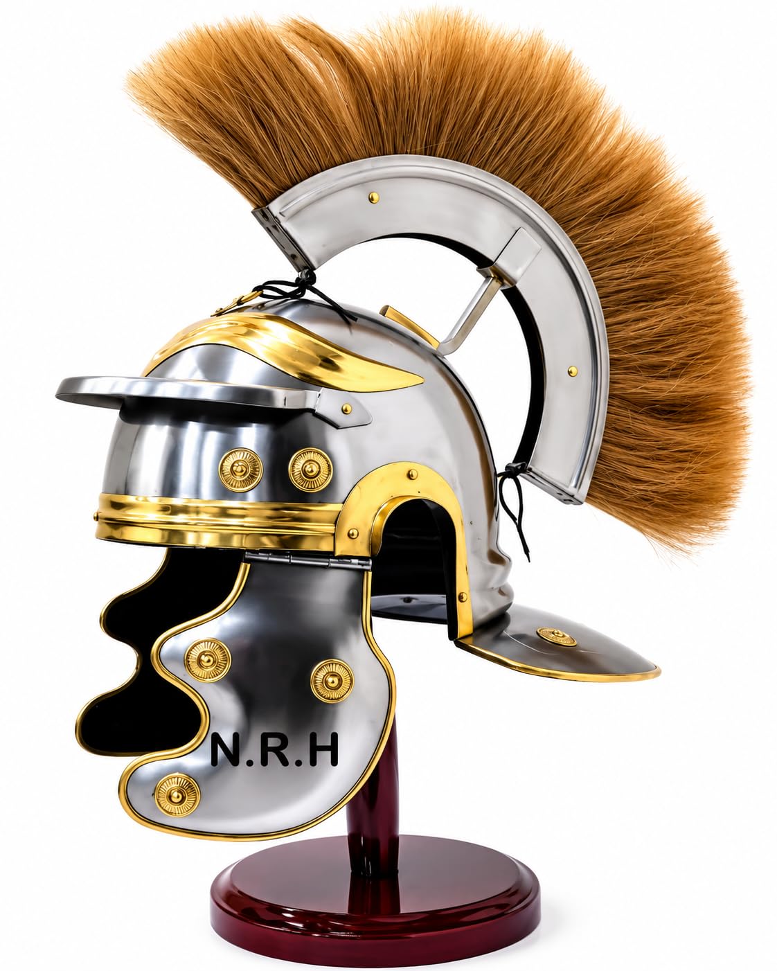 Roman Centurion Armor - Casco con Pluma Rubia en el Soporte