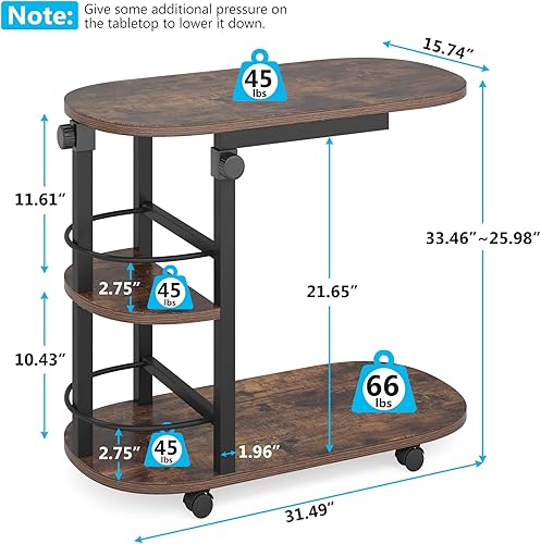 Miniatura 3 de LITTLE TREE Mesa C ajustable en altura lateral con ruedas, color negro rústico marrón