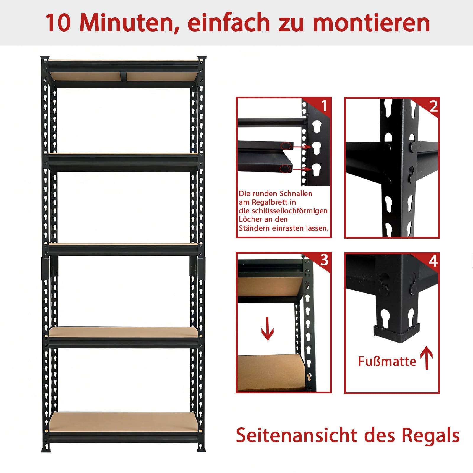Schwerlastregale, 5 Etagen, verstellbare Lagerregale, Boltless Garagenregal, Lager, Hauswirtschaftsraum, Tragfähigkeit 1000 kg, 40 x 90 x 183 cm, Schwarz