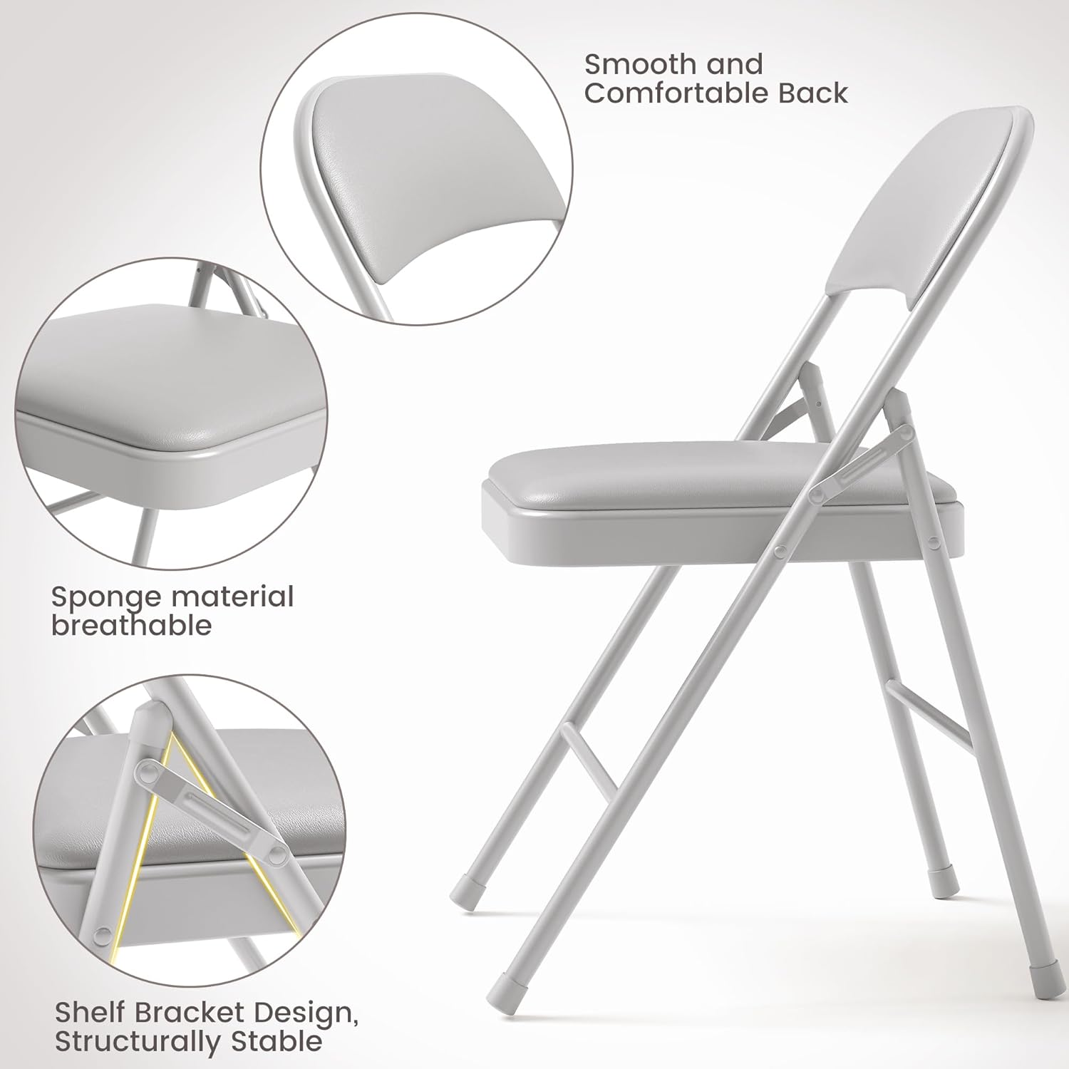 IDEALHOUSE Folding Chair 4 Pack, Sturdy Metal Foldable Chairs, Folding Chairs with Padded Cushion and Back, Easy to Store and Use, Indoor and Outdoor, for Home, Office, Party