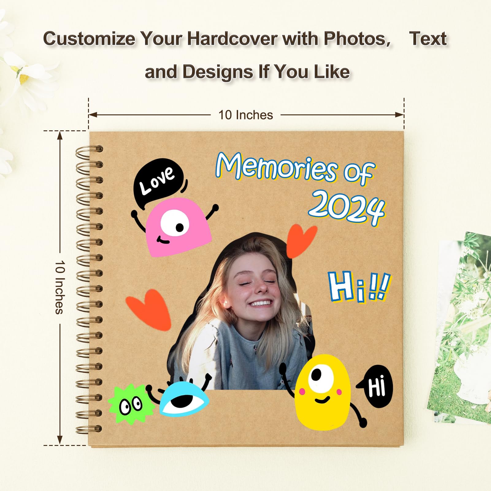 Fotoalbum zum Selbstgestalten Scrapbook 25,5 x 25,5 cm 40 Seiten Braun | Kraftpapier Fotobuch Photo Album DIY Erinnerungsbuch für Hochzeit Baby Kinder Geburtstag Familie Jahrestag Valentinstag