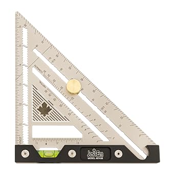 Jessem 07430 Quick Angle Square Durable 1/16 Stainless Steel Imperial Square with Built-in Level, Non-Slip Flex Grip, Adjustable Angle Stop, Preset Detent Angles & Laser-Etched Markings