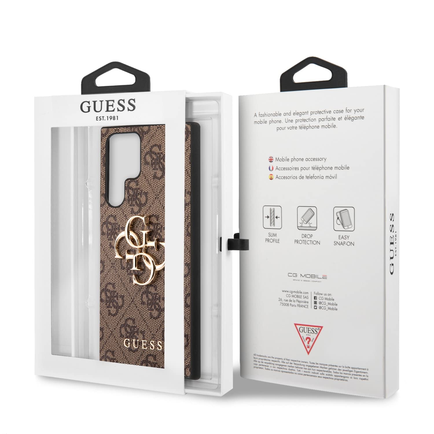 Guess GUHCS22L4GMGBR - Custodia per S908 S22 Ultra Marrone 4G Big Metal Logo