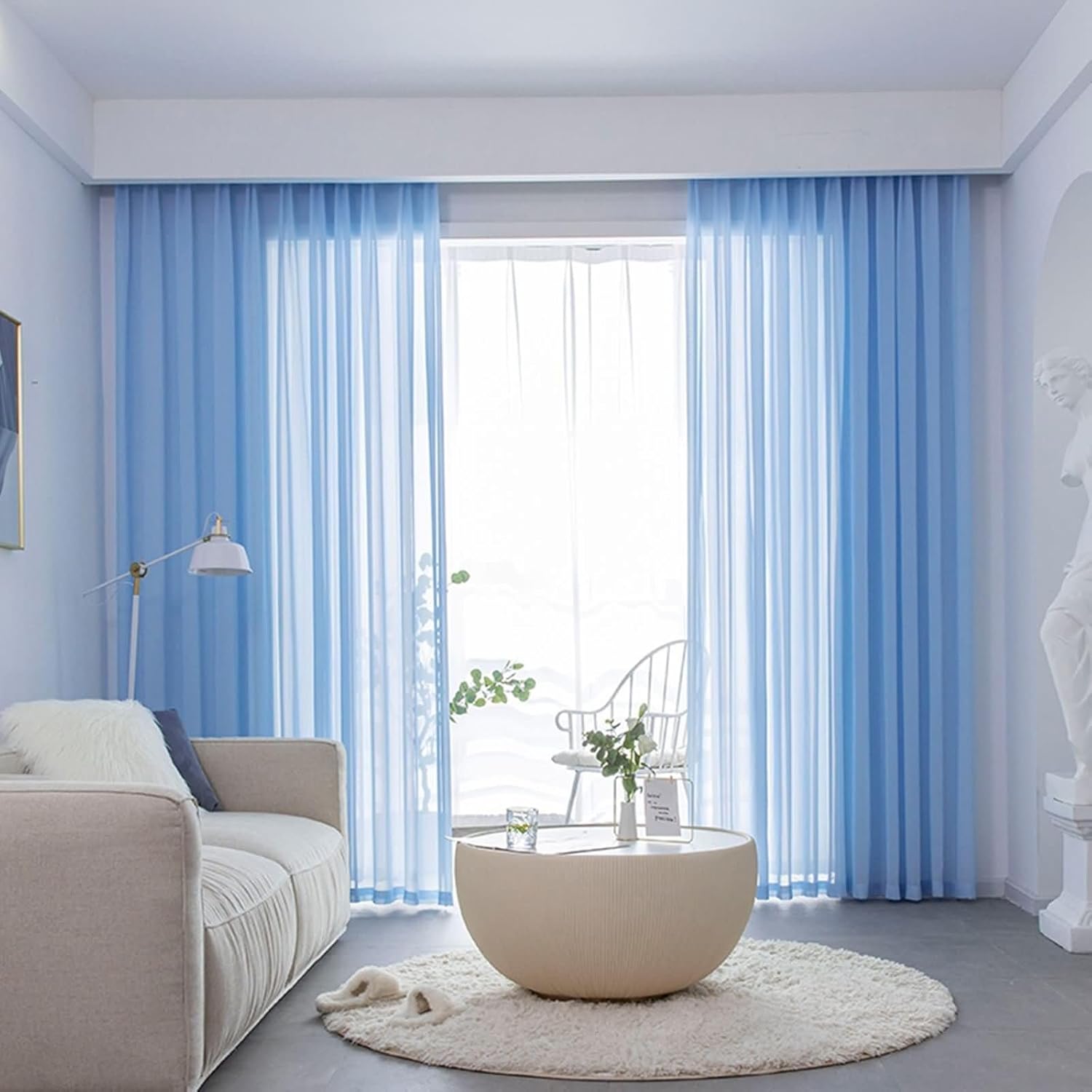 Living Room Curtains Sheer 2 Panel Sets,2 x 40W x 63H,Sheer Curtains Living Room Blue Solid Color Draperies with Grommets