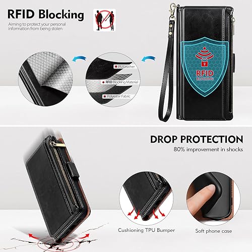 Miniatura 6 de Antsturdy Funda tipo cartera compatible con iPhone 15 Plus, bloqueo RFID, funda de piel sintética para teléfono para mujeres y hombres, con