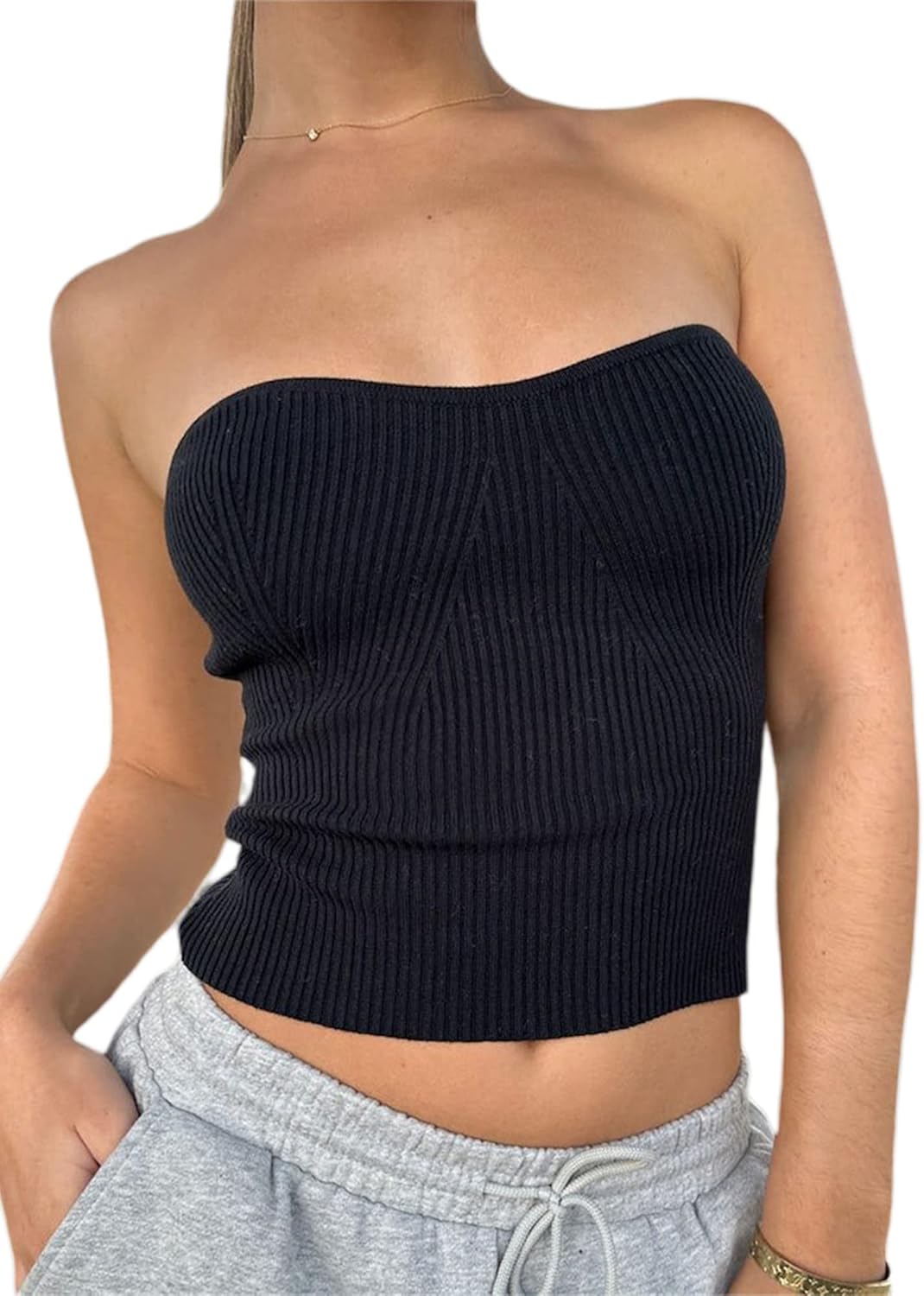 Women Sexy Twist Front Knitted Tube Top Strapless Solid Ruched Rib-Knit Crop  Top Tank Top : Amazon.co.uk: Fashion