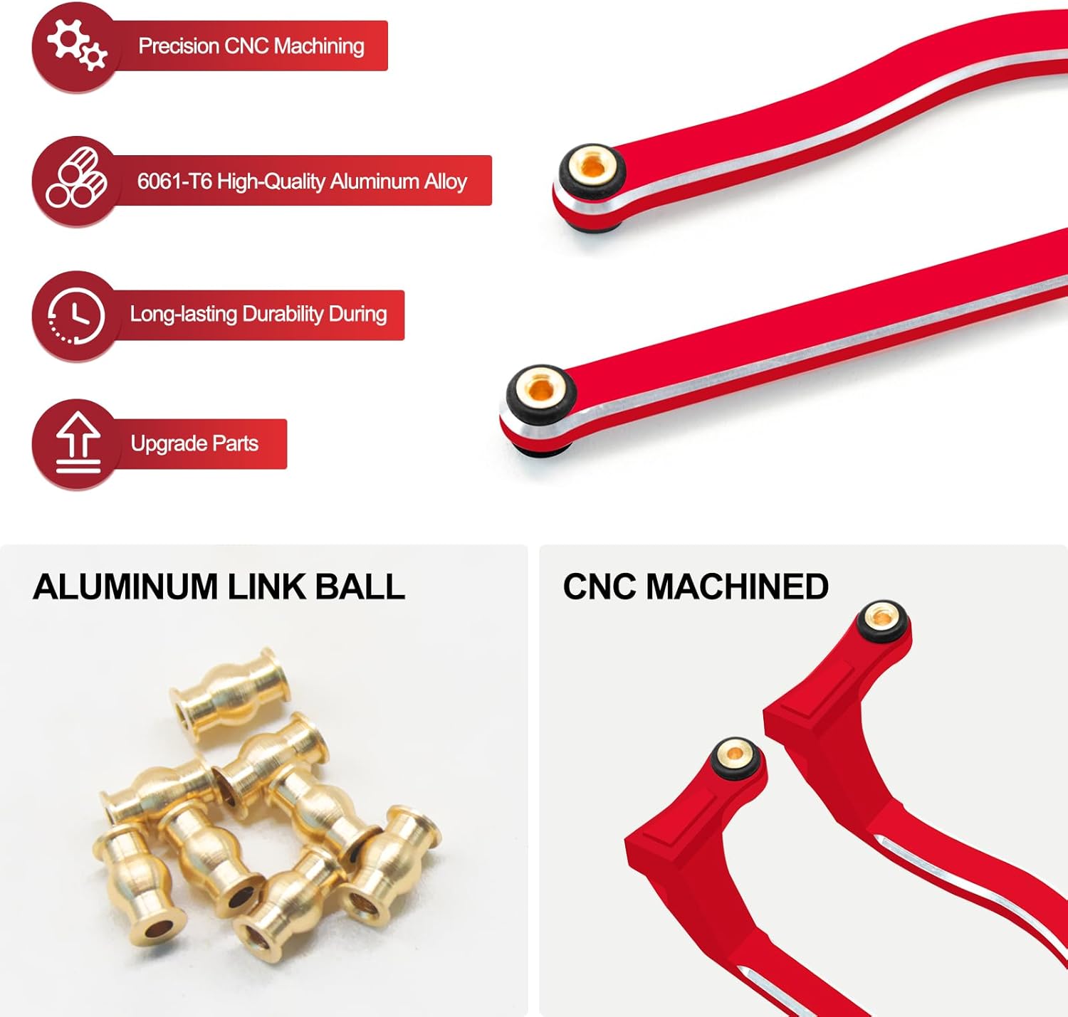 McCue RC Praying Mantis Link Tucked Inward Links High Clearance Links for Axial 1/24 SCX24 Gladiator AXI00005 RC Crawler Upgrade Parts - 5 PCS (Red)