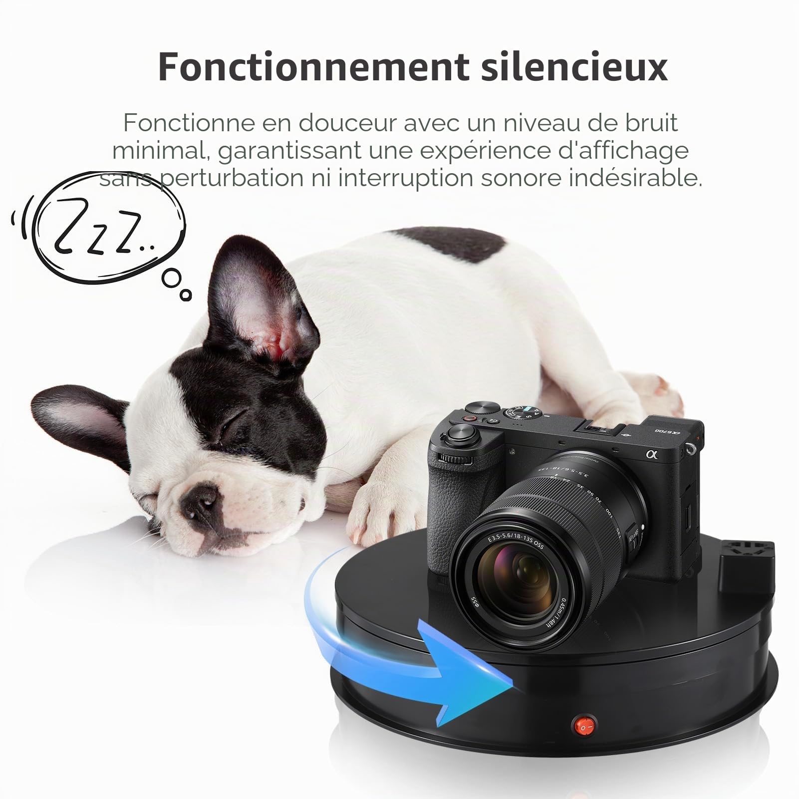 Andoer Plateau tournant électrique, support d'affichage rotatif motorisé de 30 cm, pivotant à 360° avec lumière LED pour présentoir de bijoux, présentoir de magasin, photographie