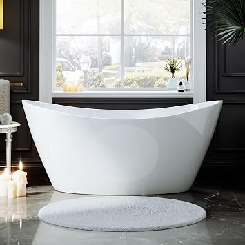 Empava Bathtub, 67" Soaking Tub, Acrylic Free Standing Tub | with Center Drain and Overflow , Contemporary Design Bathtub for Bathroom, cUPC Certified, Glossy White