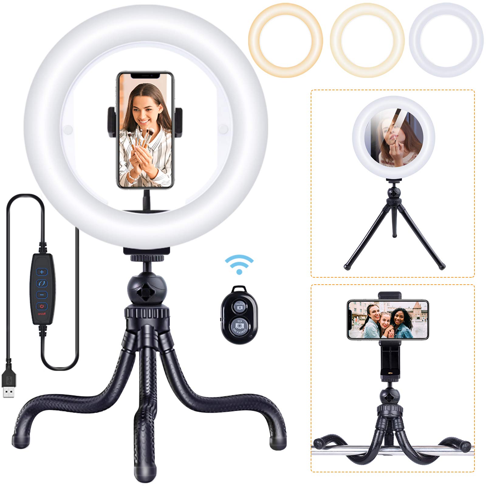 Ring Light, Selfie Ring Light Tripod Stand, Desk Makeup Ring Light  for Video, Photography, Live Streaming and Selfie, Mini LED Camera