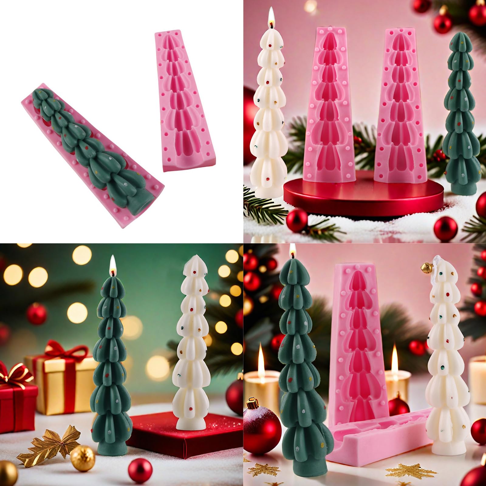 Moldes de silicona 3D en forma de árbol de Navidad para velas, decoración navideña, moldes temáticos para hacer resina epoxi