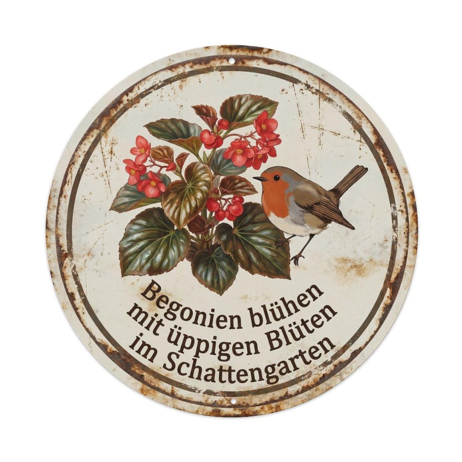 Robin Bird Garden Quote Begonia RoundMetal Tin Sign