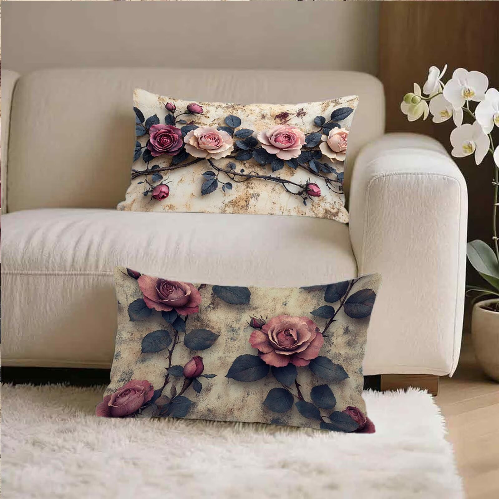 Federe Cuscino 60x80 Set di 2, Fiore Federe Cuscini Divano Velluto Morbido, Rettangolari Copricuscini 60x80cm Con Cerniera Invisibile, Copricuscino per Camera Casa Decorazioni, Nordico K-4342