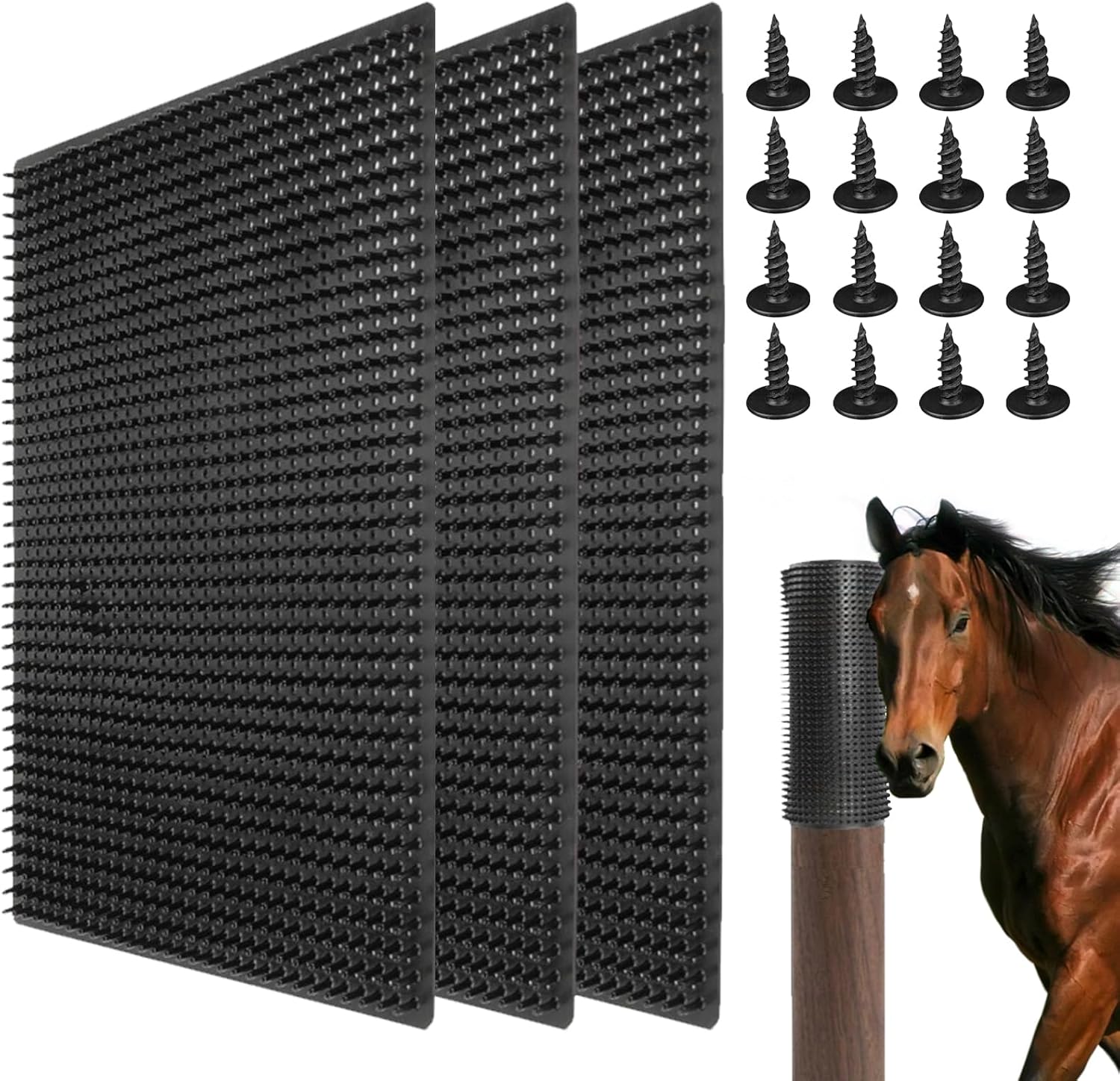 3 Pack Horse Scratching Post Pad, 14 x 11.8 Inch PVC Dog Back Scratcher, Livestock Scratching Brush, Horse Brushes Scratch Itch Relief Post Pad for Livestock, Horse Grooming, Cattle, Sheep