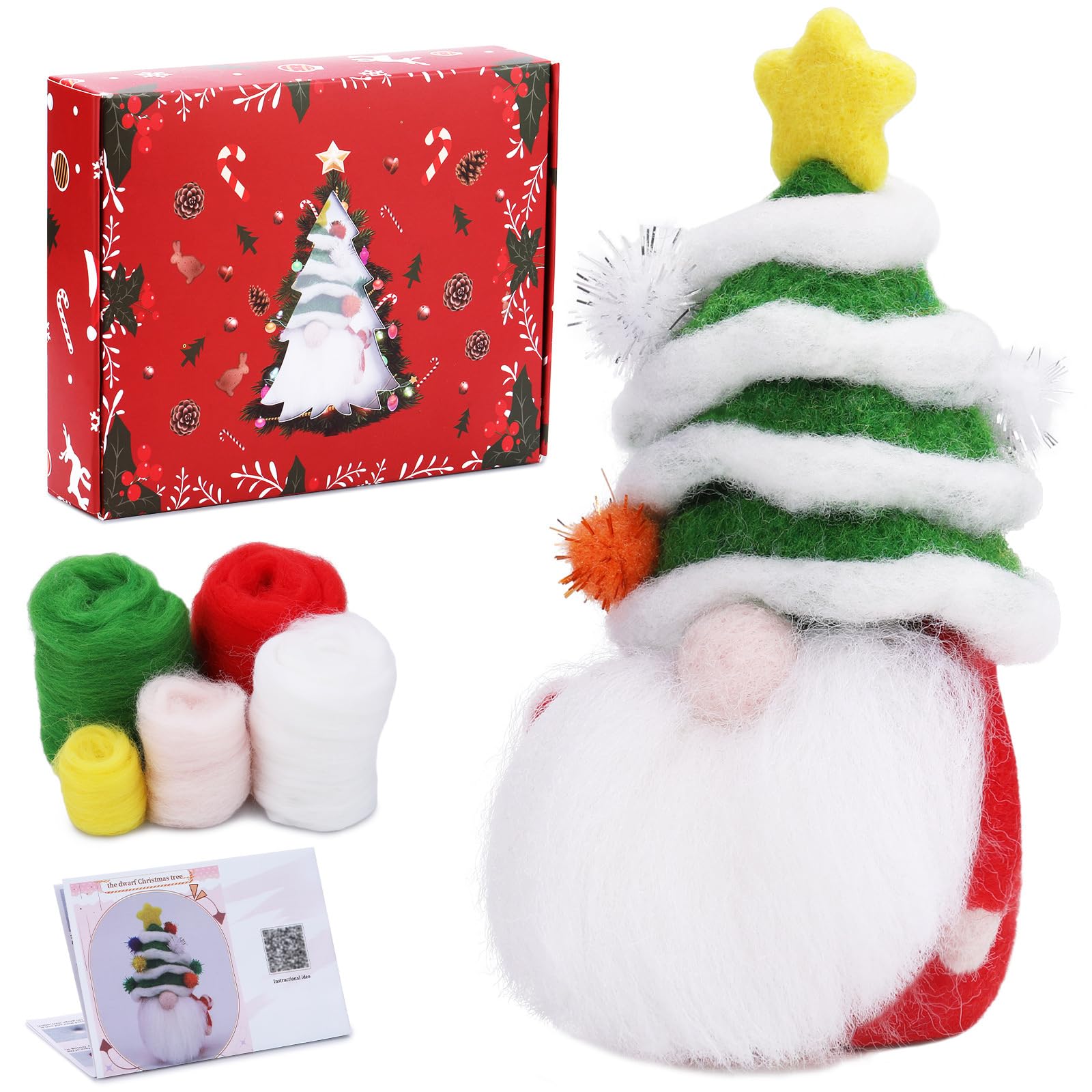 YWLUUOO Needle Felting Package Christmas Dolls Toy Craft Non Finished Wool Felt Starter Kits with Tools Needle Felting Supplies