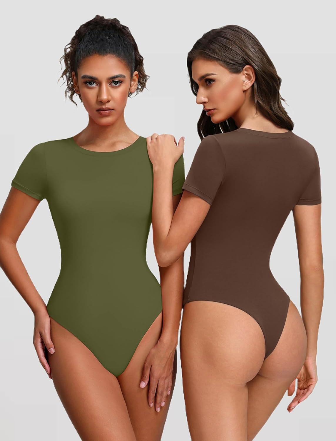 Avidlove Women's Short Sleeve Bodysuit Crew Neck Thong Body Suits Basic T-shirts Body Suit Going Out Top Outfits