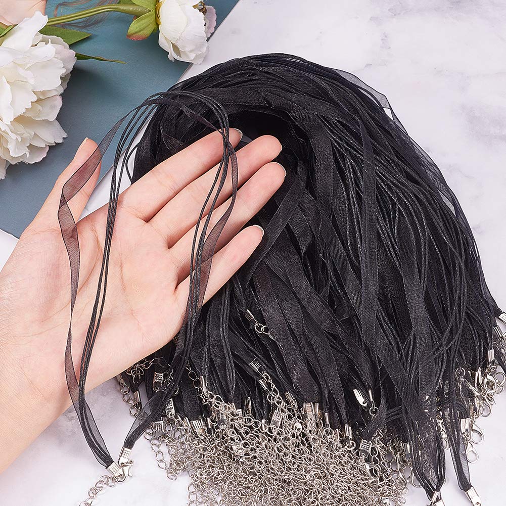 Arricraft 100 Stk. Schwarze Mehrsträngige Organzaband Halskette Kordel, 45cm 3 Schlaufen Gewachste Baumwollkordelketten Mit Karabinerverschlüssen Und Eisenketten Für Die Schmuckherstellung